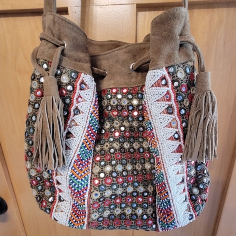 Gypsy05 Beaded Boho Suede Embellished Bag - Picture 4 of 12